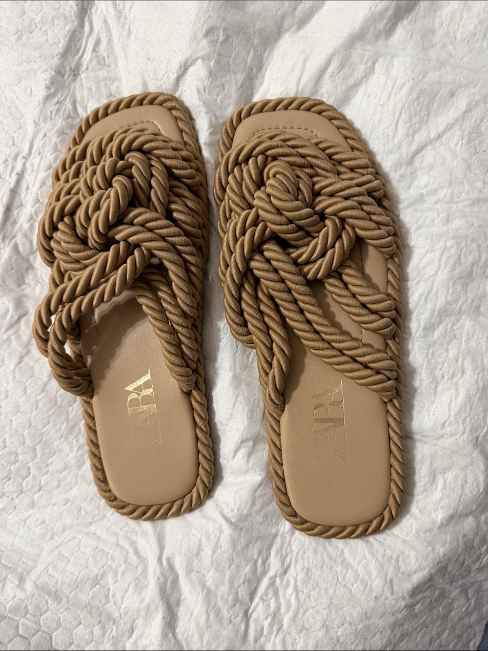 ZARA Tan Rope-Knot Slide Sandals